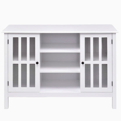 White Wood Sofa Table Console Cabinet with Tempered Glass Panel Doors