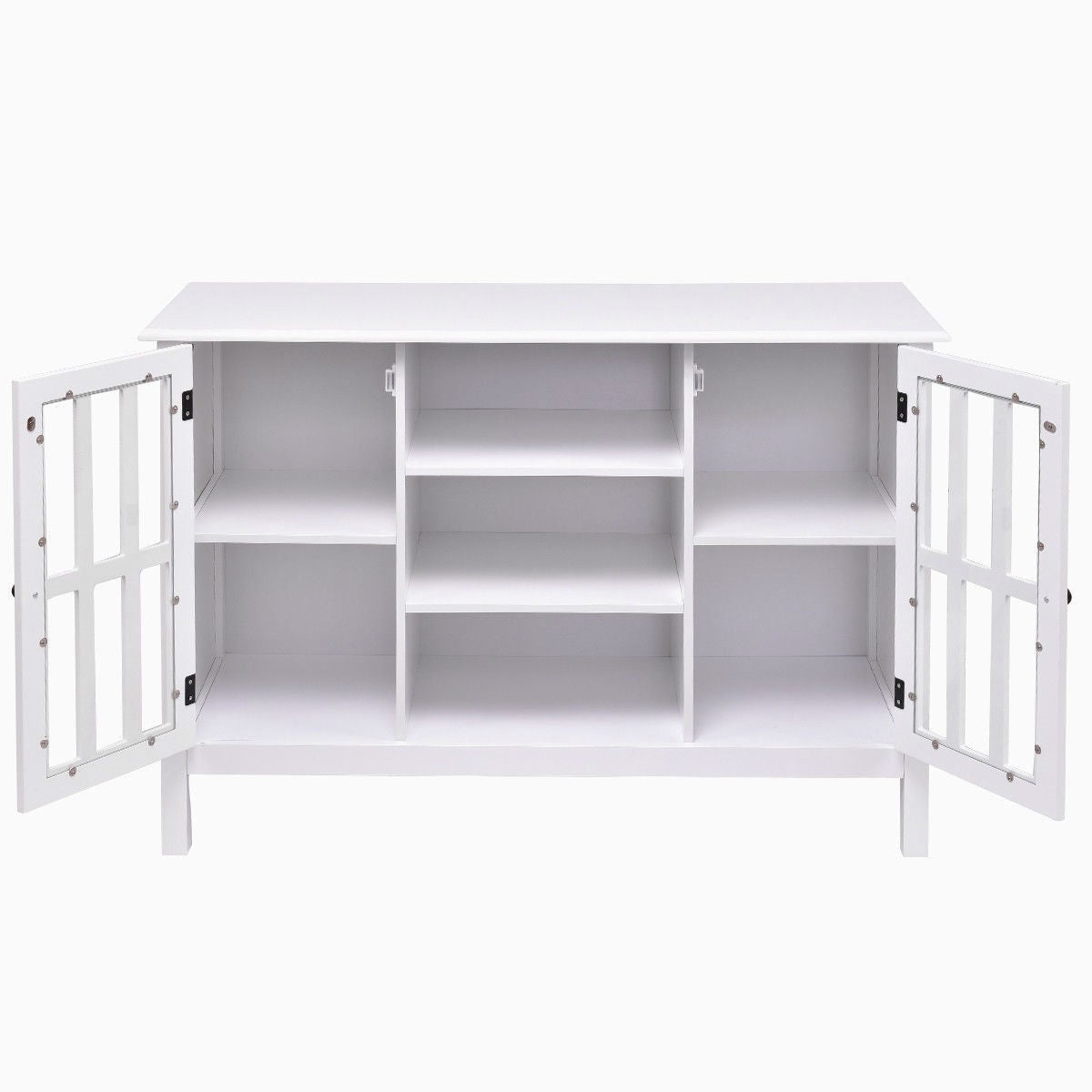 White Wood Sofa Table Console Cabinet with Tempered Glass Panel Doors