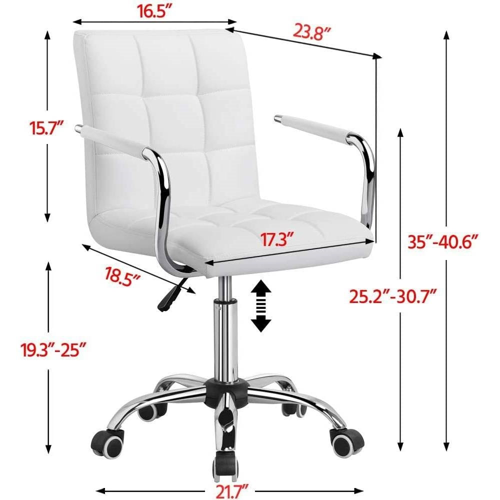 White Modern Faux Leather Mid-Back Swivel Office Chair with Armrests and Wheels