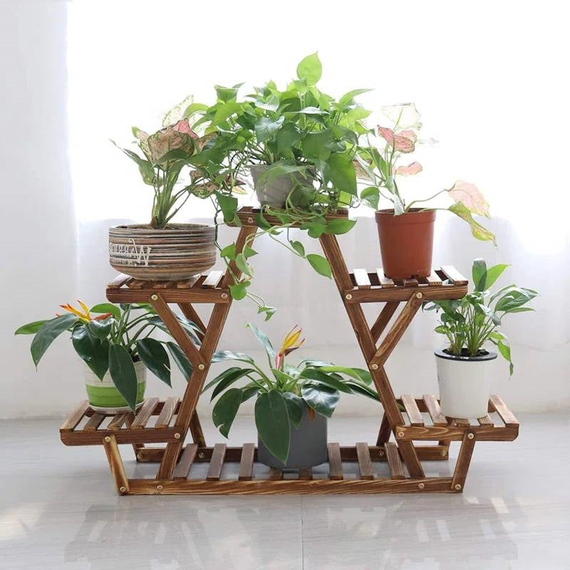 Solid Wood Triangular 6-Shelf Indoor Outdoor Flower Pot Plant Stand