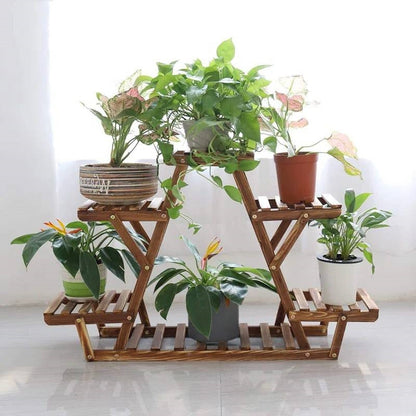 Solid Wood Triangular 6-Shelf Indoor Outdoor Flower Pot Plant Stand