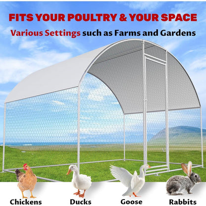 9.8 Ft x 6.6 Ft Outdoor Metal Chicken Coop with Dome Roof and Waterproof Cover
