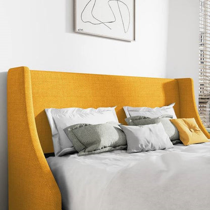 Full Size Yellow Linen Blend Upholstered Platform Bed with Wingback Headboard