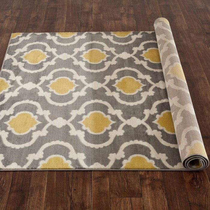 3'3" x 5' Grey Yellow Trellis Geometric Polypropylene Area Rug