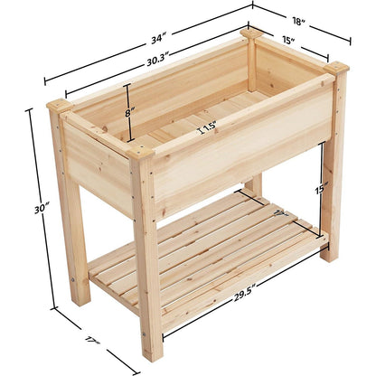 Solid Wood 2-Tier Raised Garden Bed Planter Bed with Bottom Storage Shelf