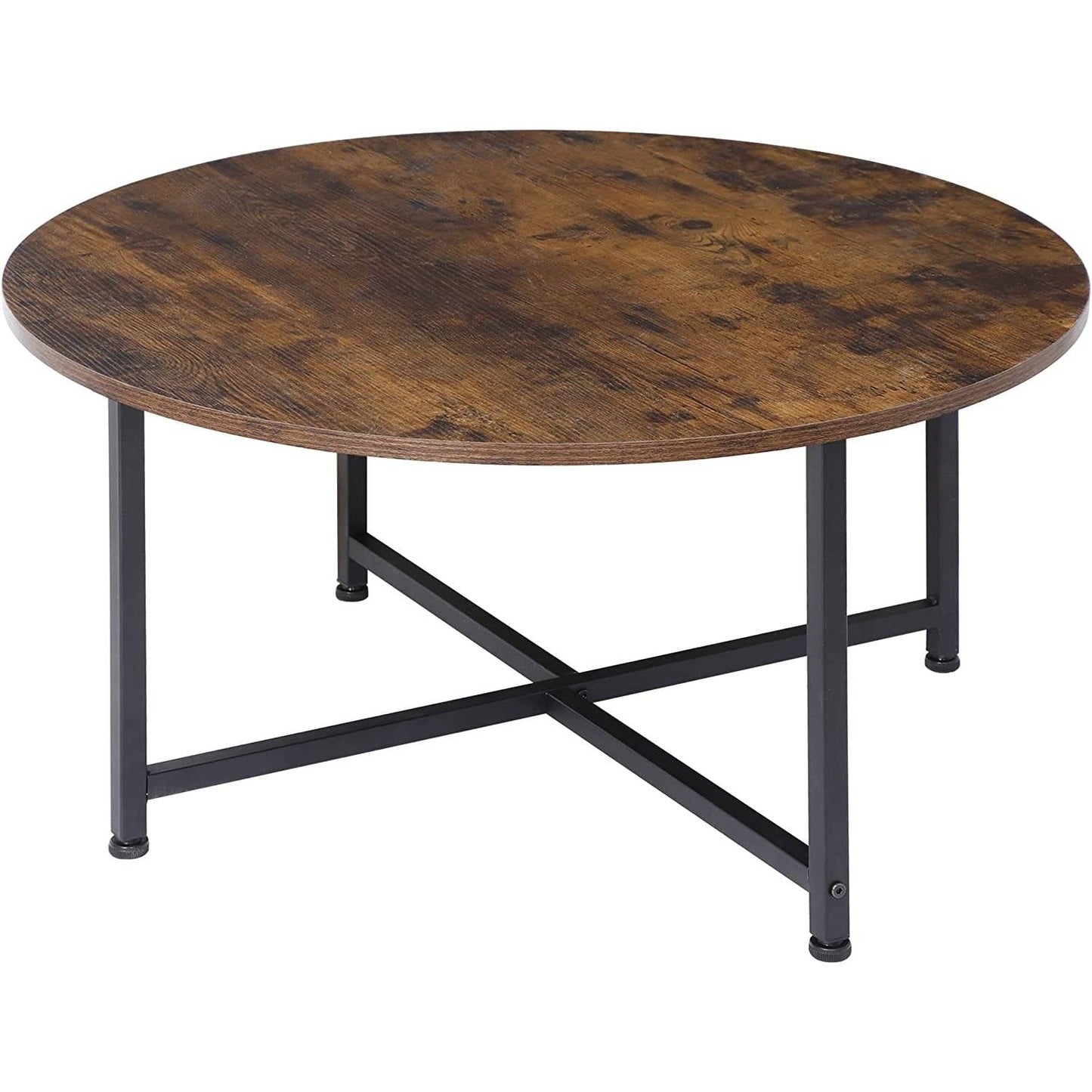 Modern Round Industrial Coffee Table with Rustic Brown Wood Top