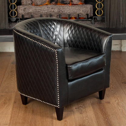 Faux Leather Club Chair With Nailhead Trim - Black