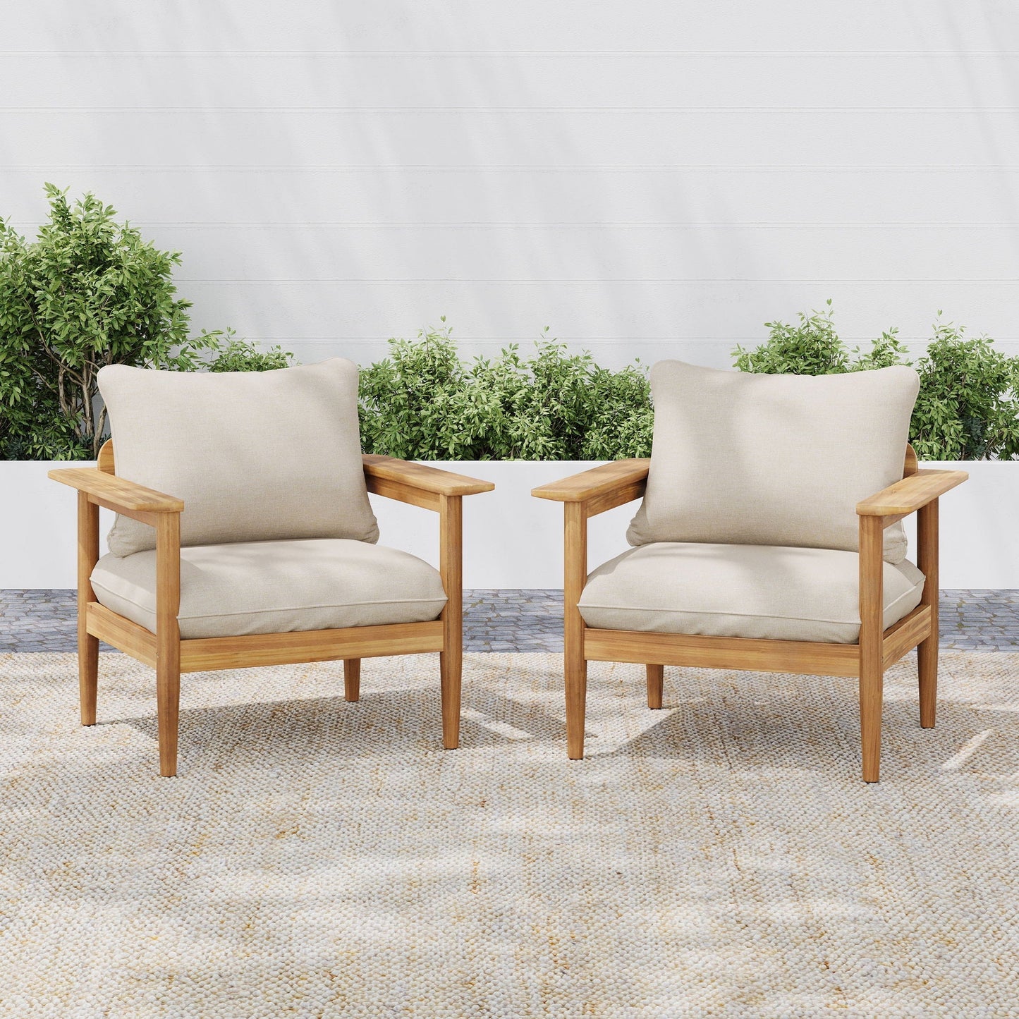 Terassi Outdoor Lounge Chair (Set of 2) with Cushions - Beige / Light Teak