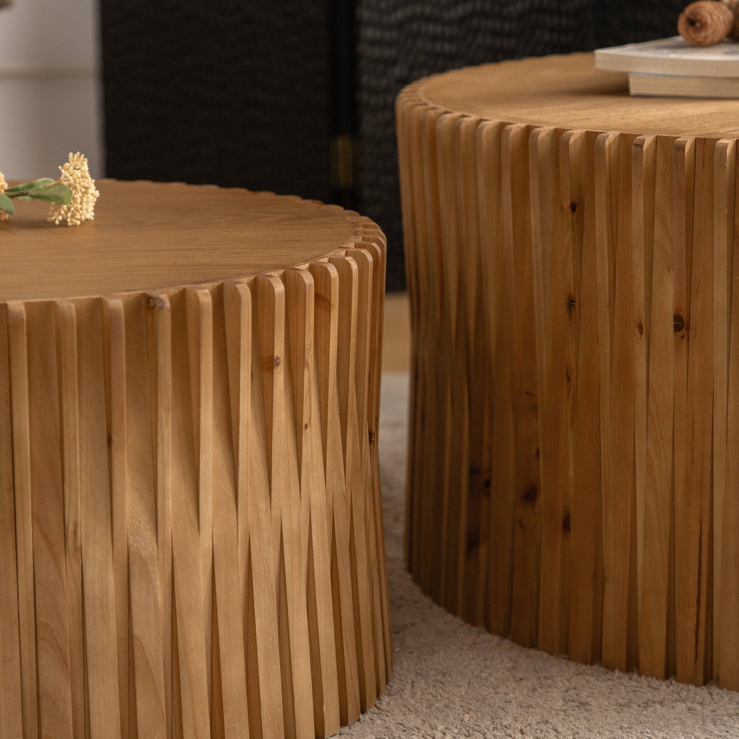 Vintage Fashion Style Cylindrical Nesting Coffee Table Set