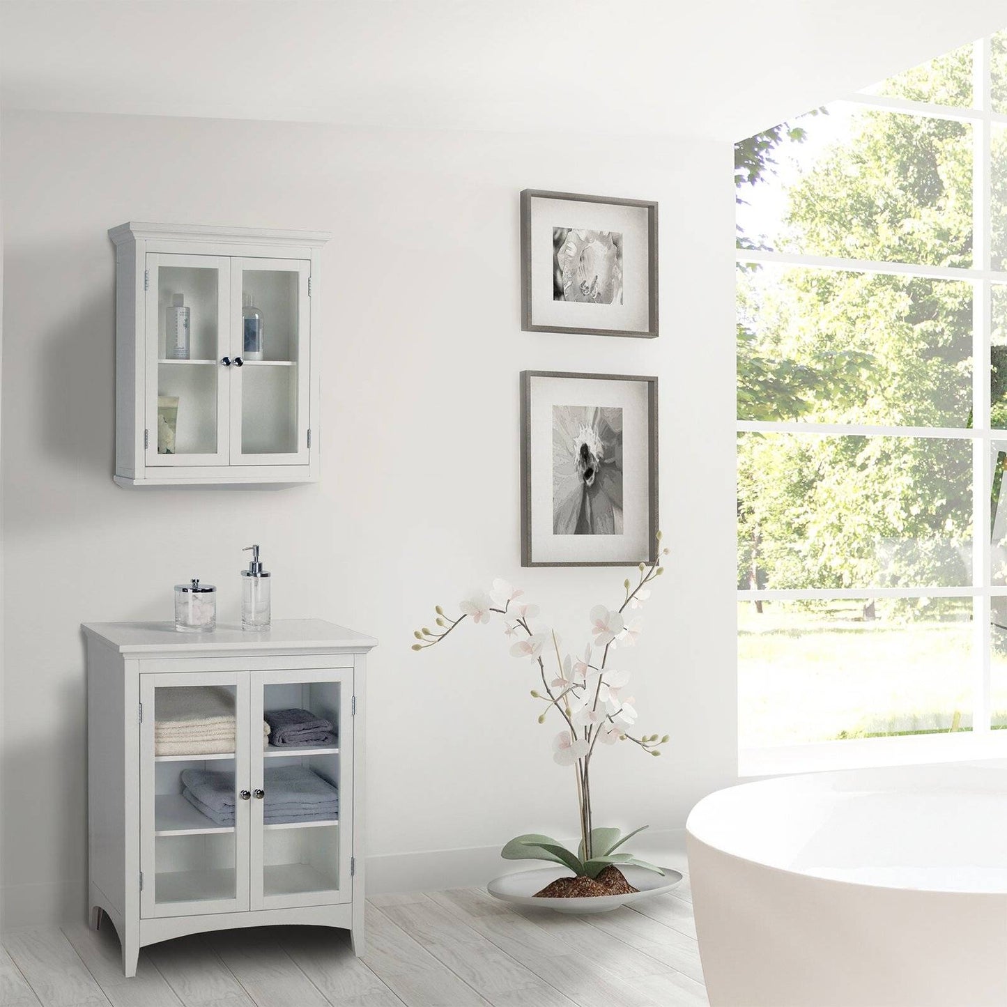 Classic 2-Door Bathroom Wall Cabinet in White Finish