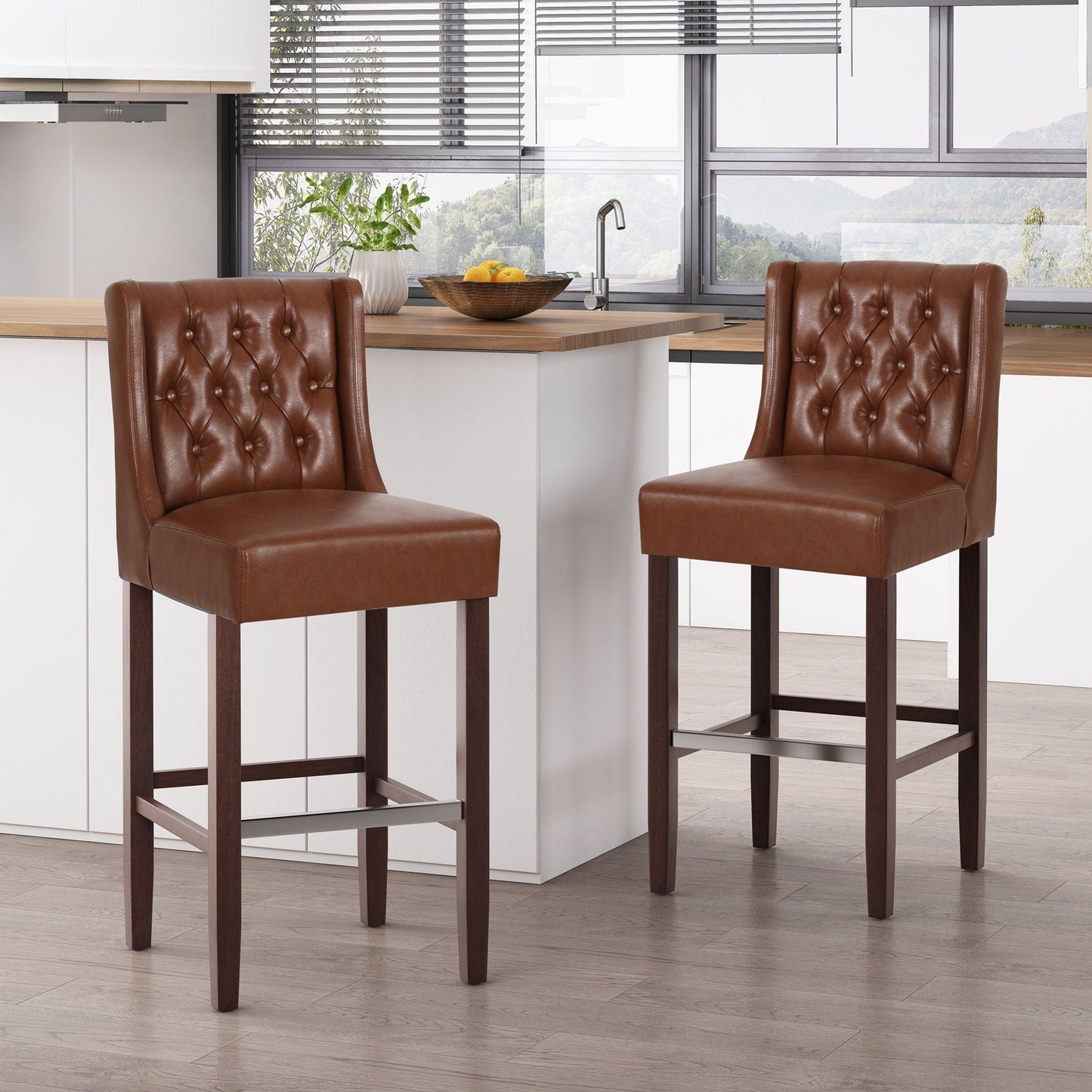 Solstara - Upholstered Dining Barstool With Button Tufted And Wing Back