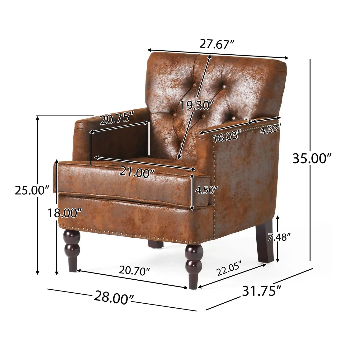 Vitality - Club Chair With Button Tufted Diamond Stitching And Turned Legs