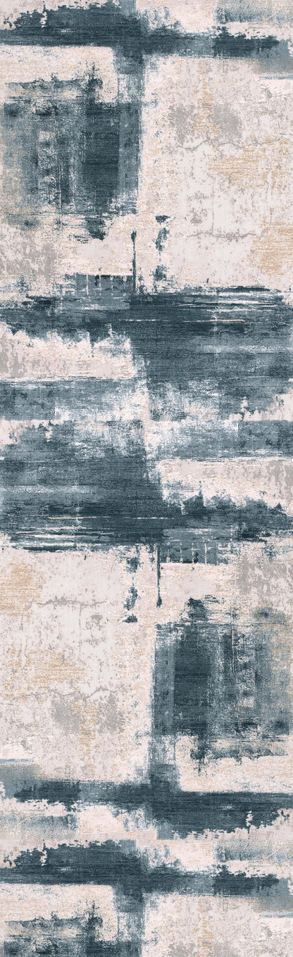 5' X 7' Blue And Ivory Abstract Dhurrie Area Rug