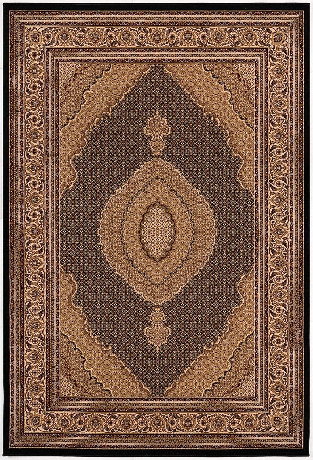 10' Runner Beige and Black Medallion Power Loom Runner Rug