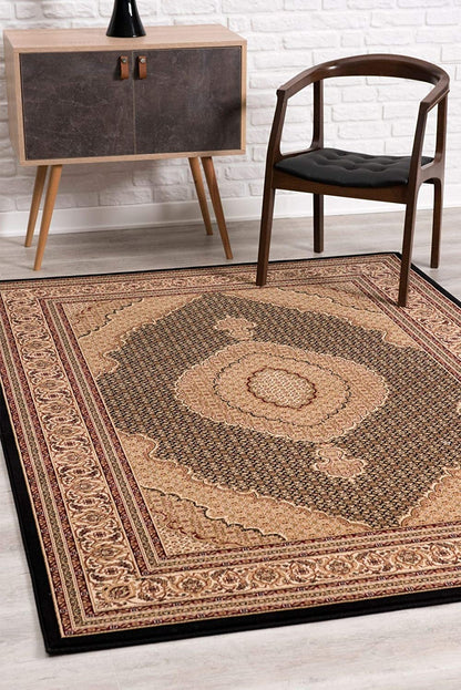 10' Runner Beige and Black Medallion Power Loom Runner Rug