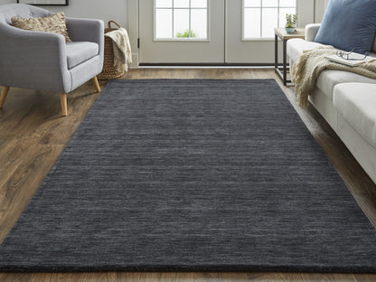 10' Black Round Wool Hand Woven Area Rug