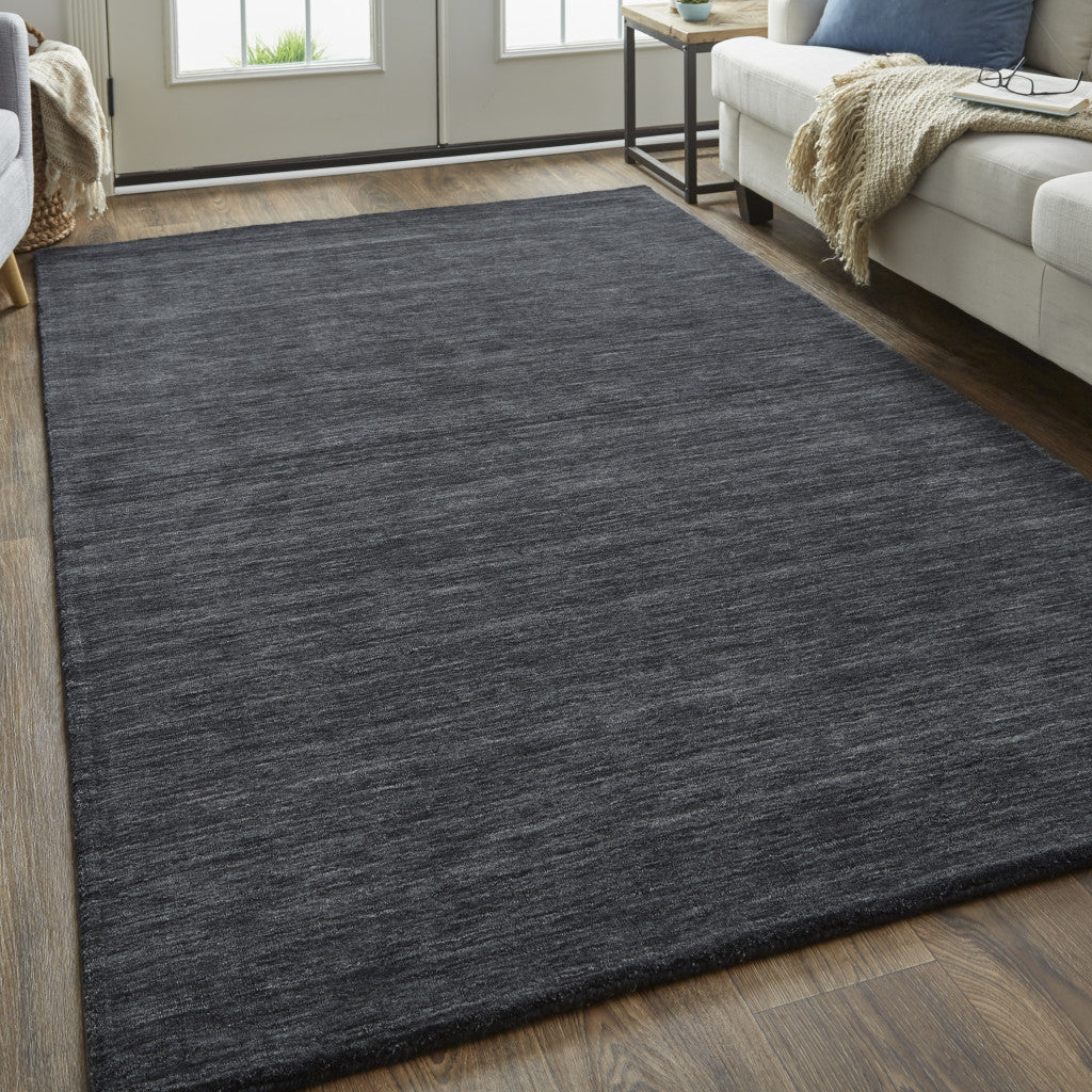 10' Black Round Wool Hand Woven Area Rug