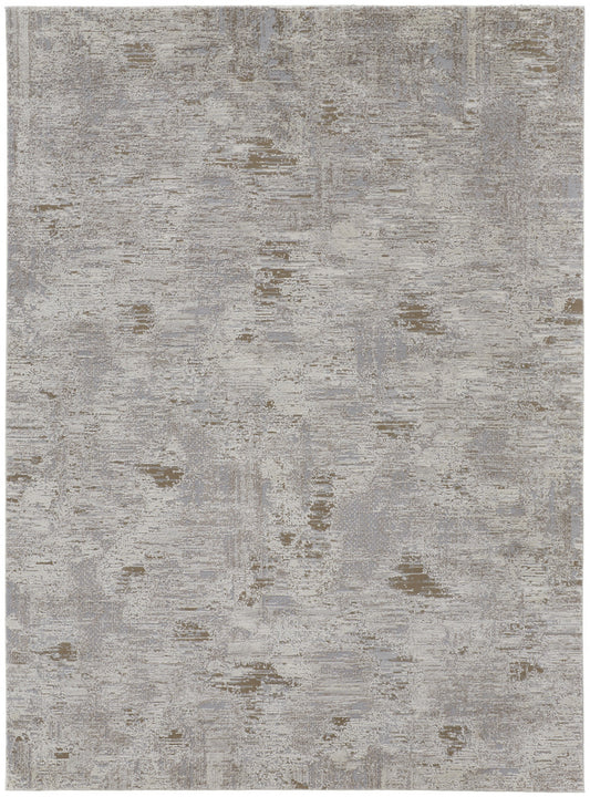 10' X 14' Gray and Ivory Abstract Power Loom Distressed Area Rug