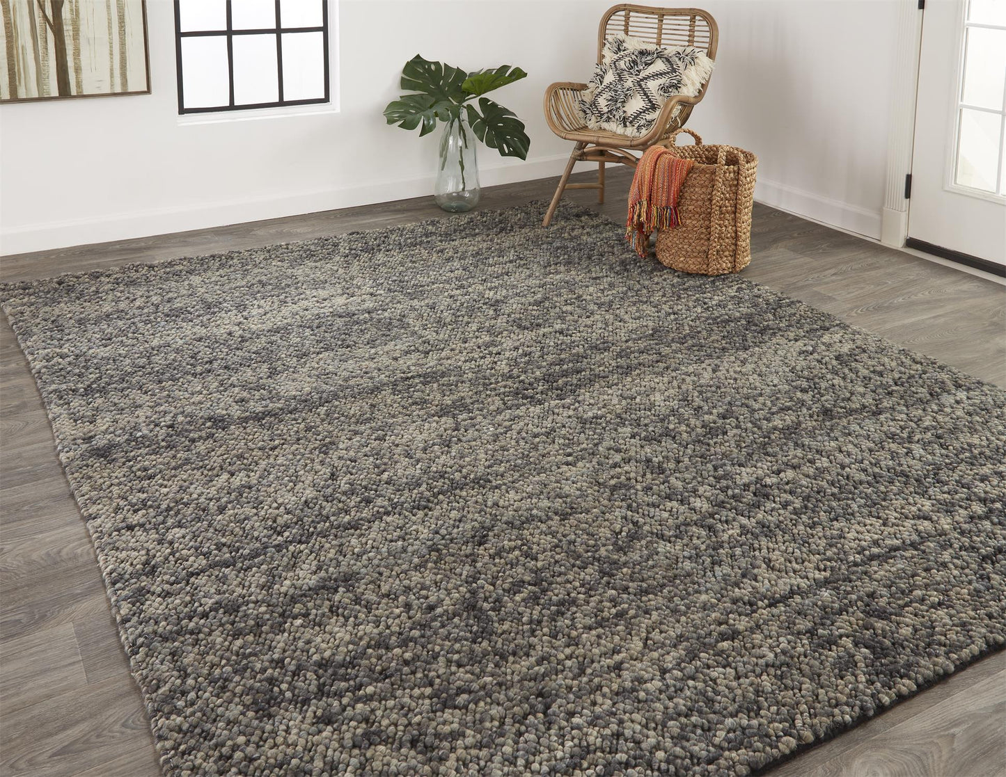 8' X 11' Purple and Gray Wool Hand Woven Distressed Area Rug