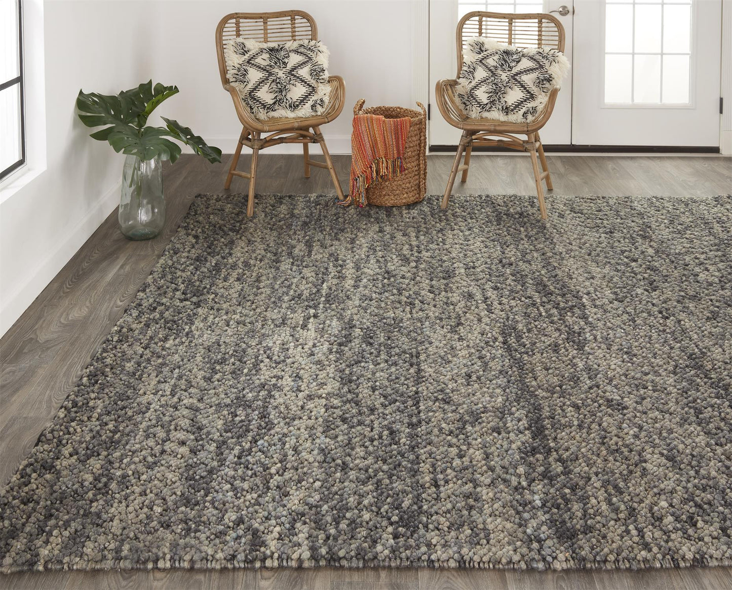 8' X 11' Purple and Gray Wool Hand Woven Distressed Area Rug