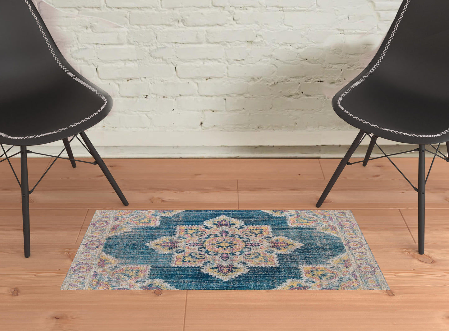 5' X 7' Teal Blue Medallion Power Loom Area Rug