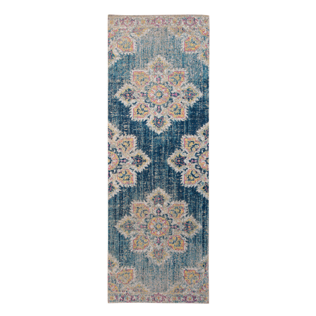 5' X 7' Teal Blue Medallion Power Loom Area Rug