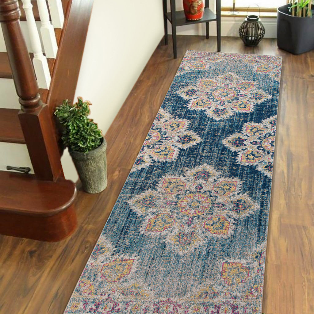 5' X 7' Teal Blue Medallion Power Loom Area Rug