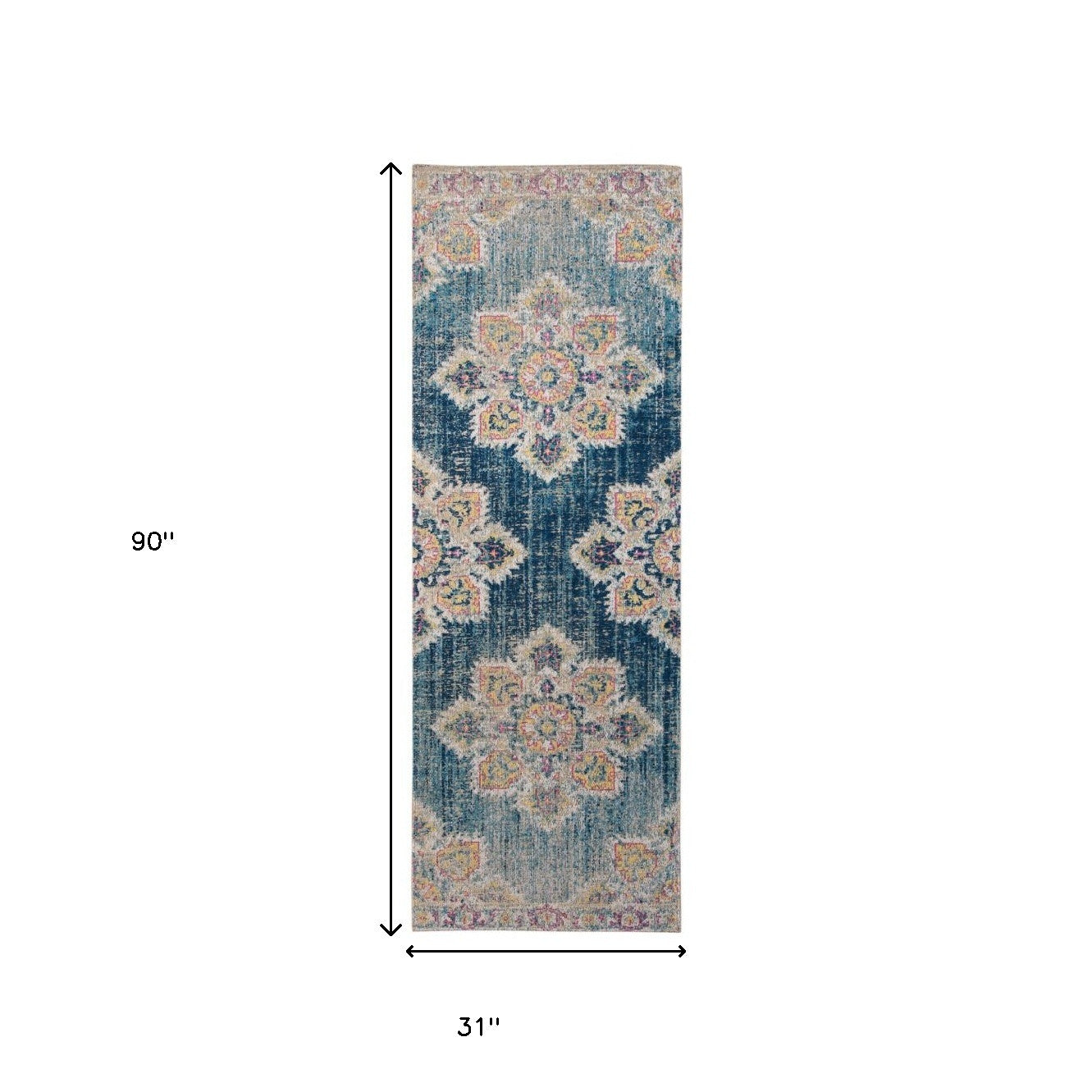 5' X 7' Teal Blue Medallion Power Loom Area Rug