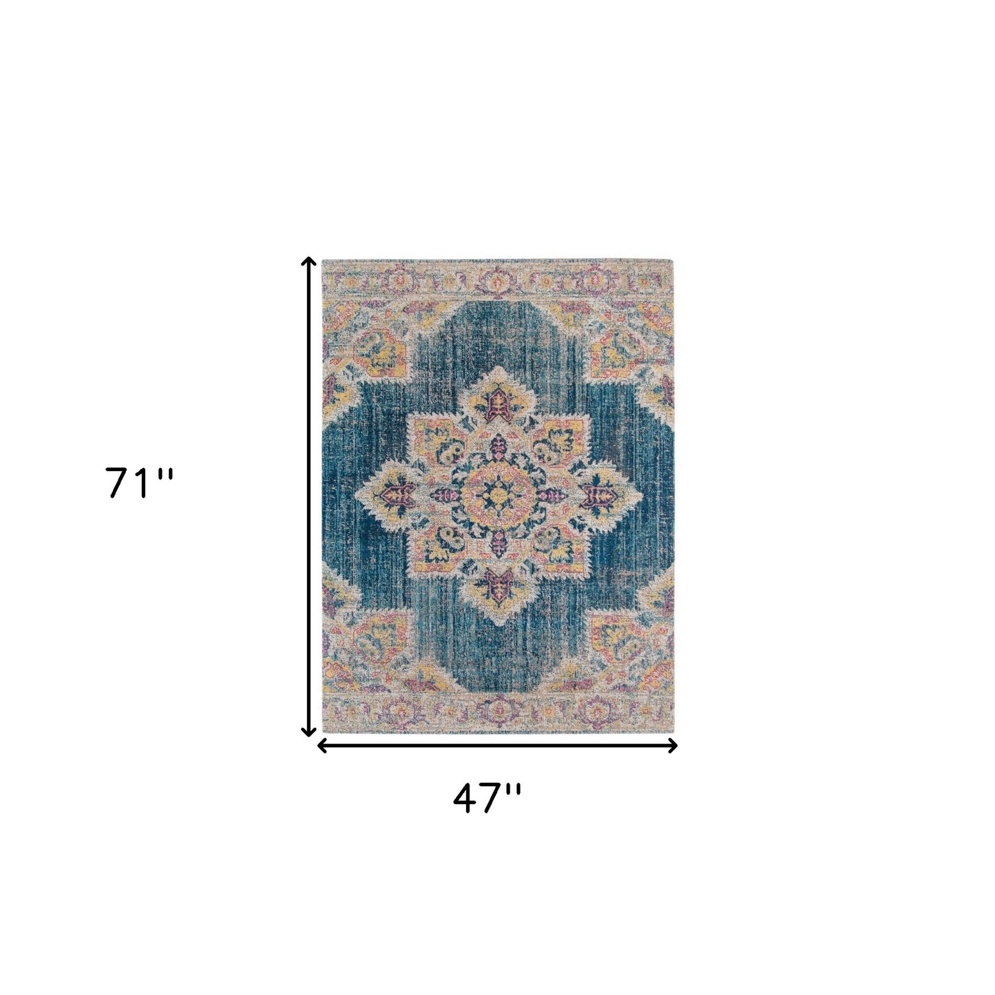 5' X 7' Teal Blue Medallion Power Loom Area Rug