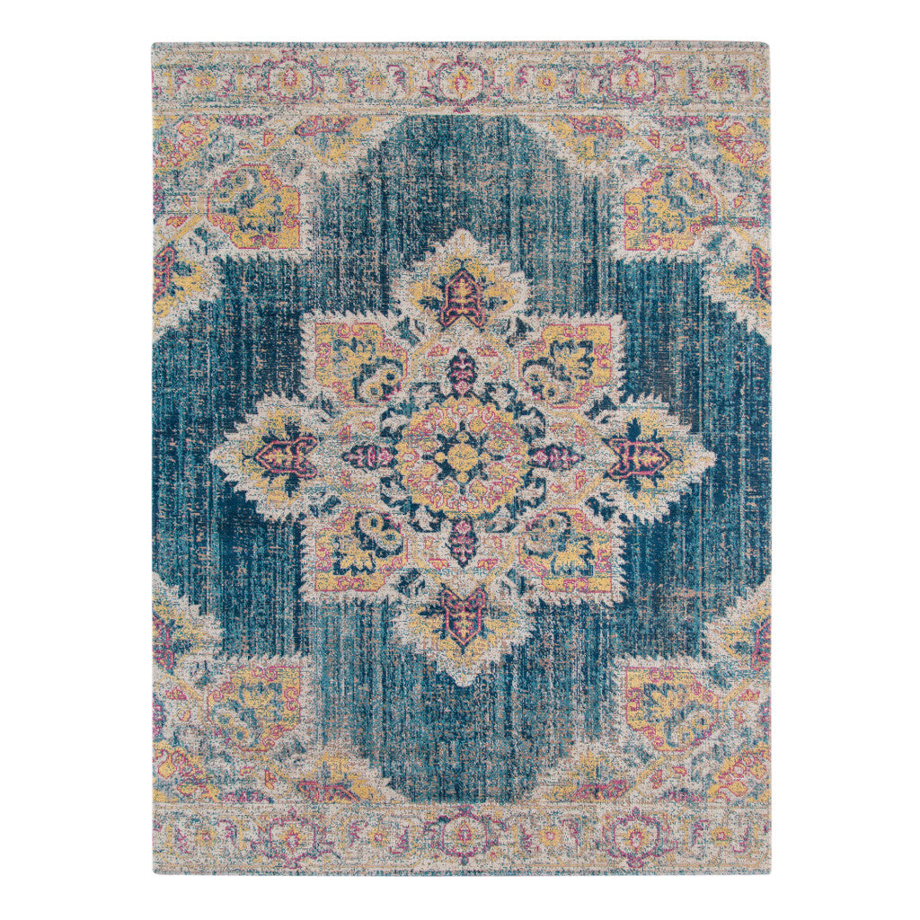 5' X 7' Teal Blue Medallion Power Loom Area Rug