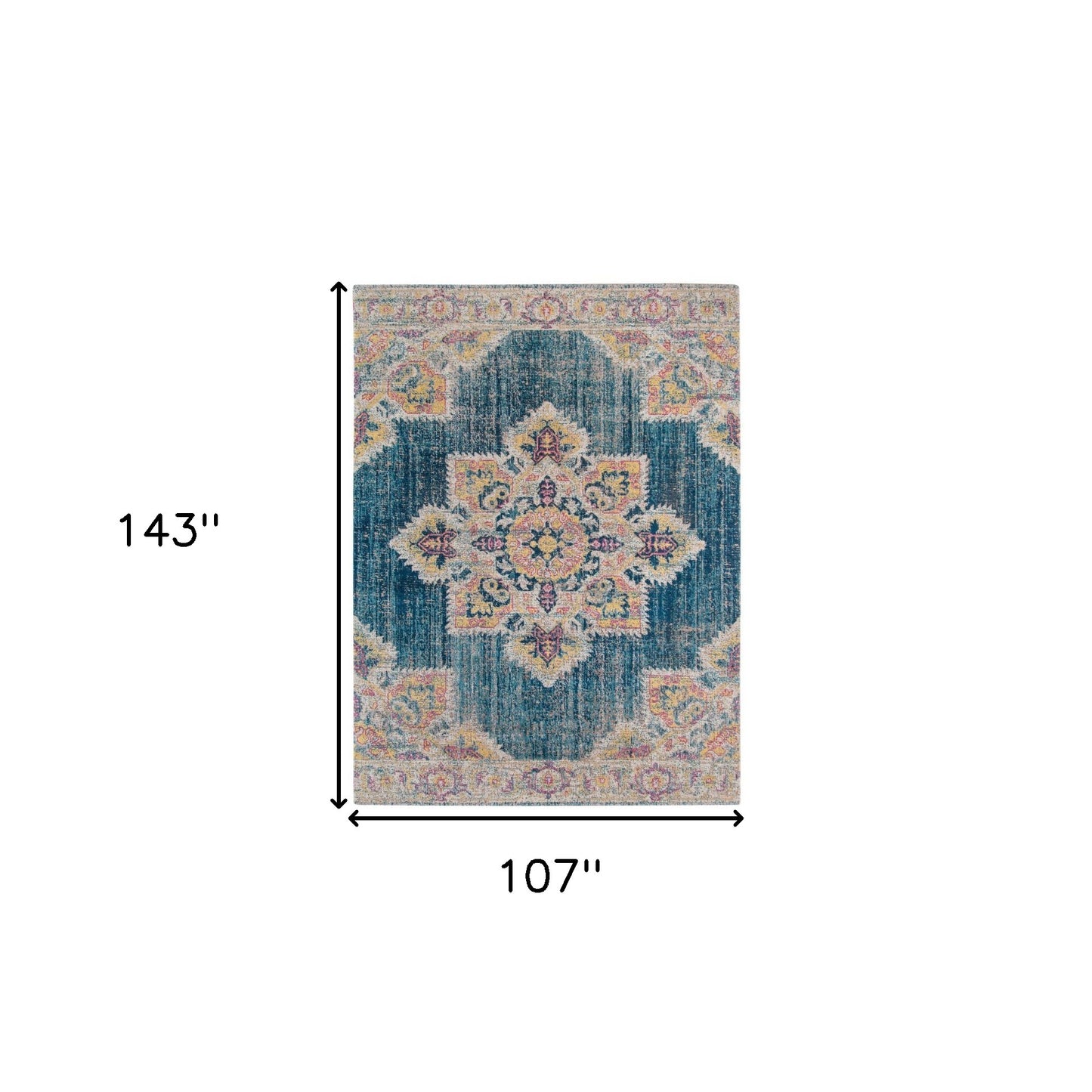 5' X 7' Teal Blue Medallion Power Loom Area Rug