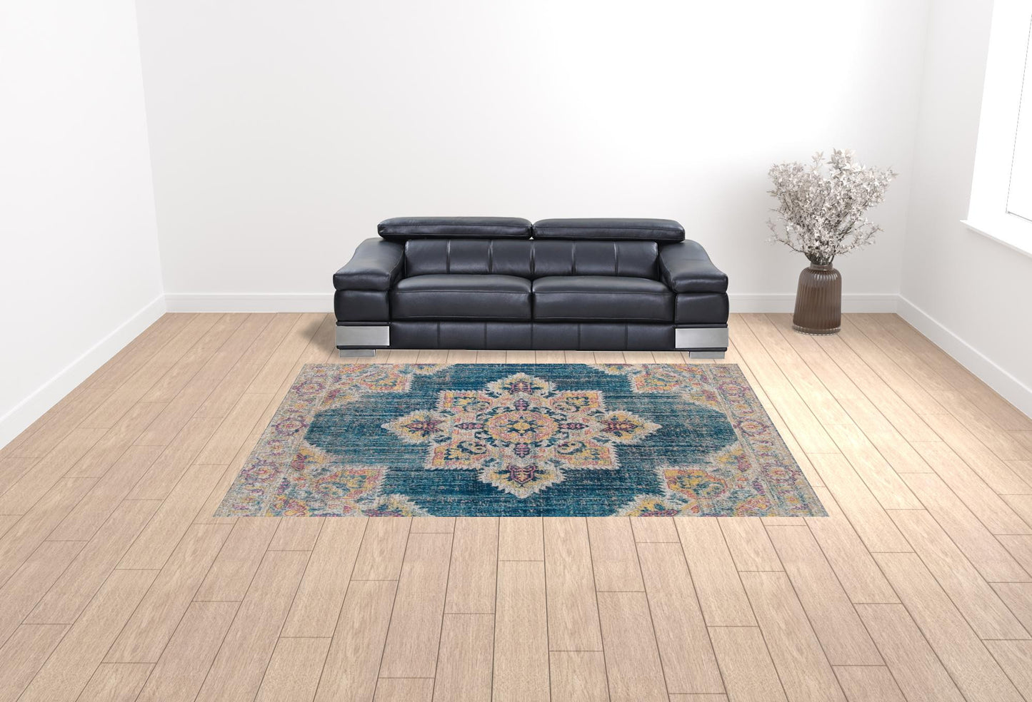 5' X 7' Teal Blue Medallion Power Loom Area Rug