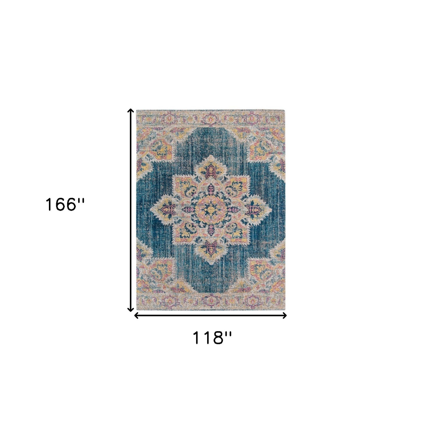 5' X 7' Teal Blue Medallion Power Loom Area Rug