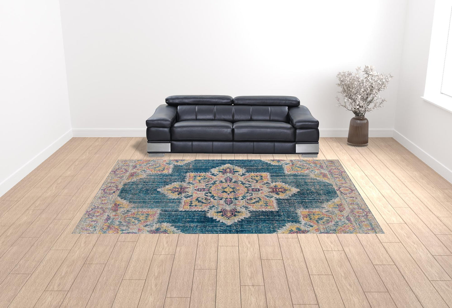 5' X 7' Teal Blue Medallion Power Loom Area Rug