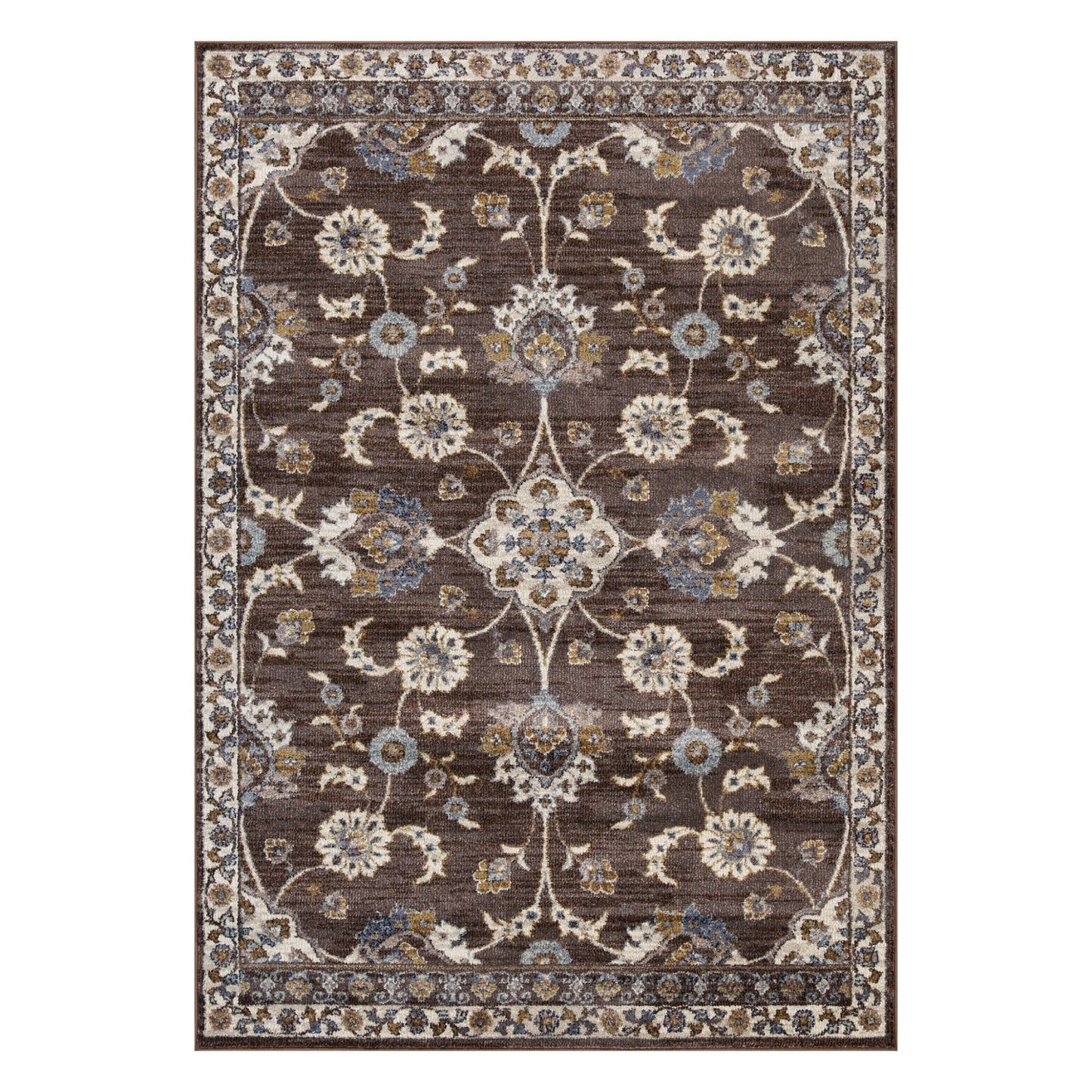 2' X 3' Navy Blue Floral Power Loom Area Rug With Fringe