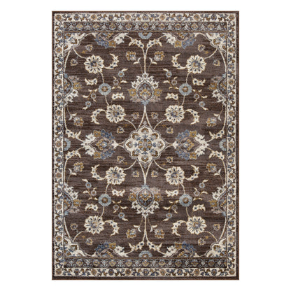 2' X 3' Navy Blue Floral Power Loom Area Rug With Fringe